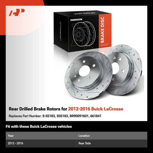 Rear Drilled Brake Rotors for 2012-2016 Buick LaCrosse