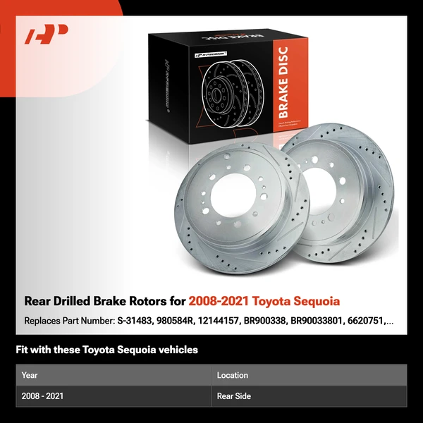 Rear Drilled Brake Rotors for 2008-2021 Toyota Sequoia