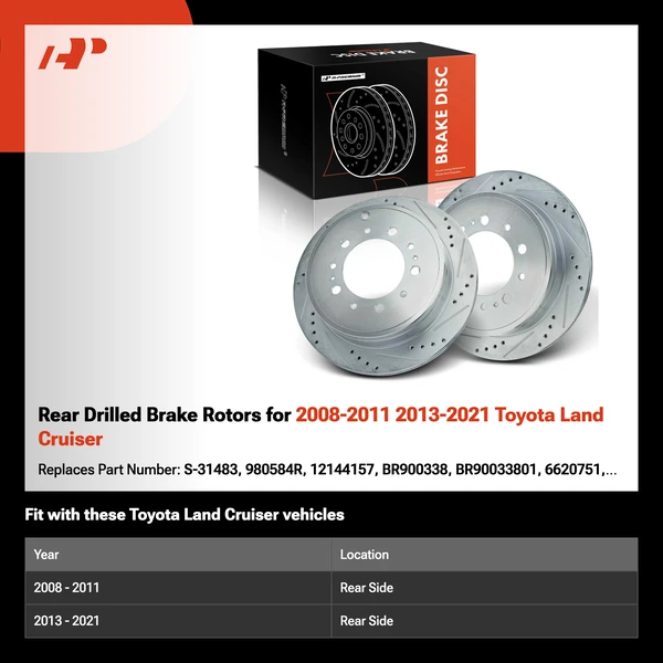 Rear Drilled Brake Rotors for 2008-2011 2013-2021 Toyota Land Cruiser