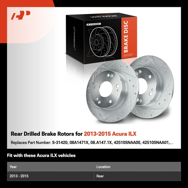 Rear Drilled Brake Rotors for 2013-2015 Acura ILX