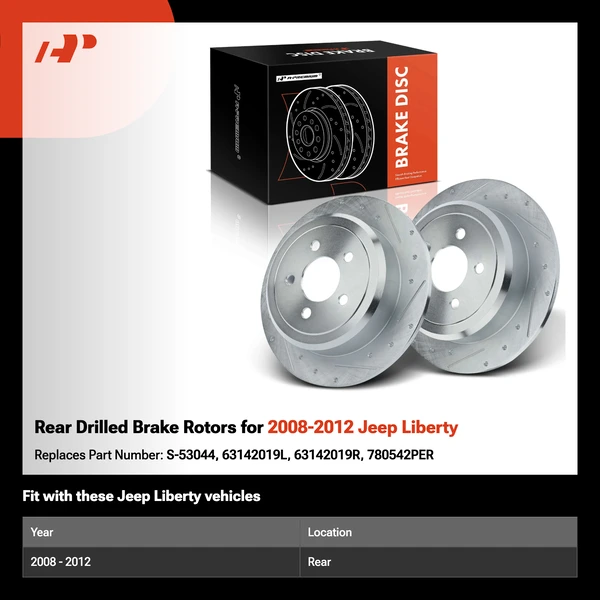 Rear Drilled Brake Rotors for 2008-2012 Jeep Liberty