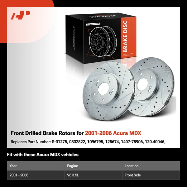 Front Drilled Brake Rotors for 2001-2006 Acura MDX
