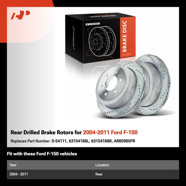 Rear Drilled Brake Rotors for 2004-2011 Ford F-150