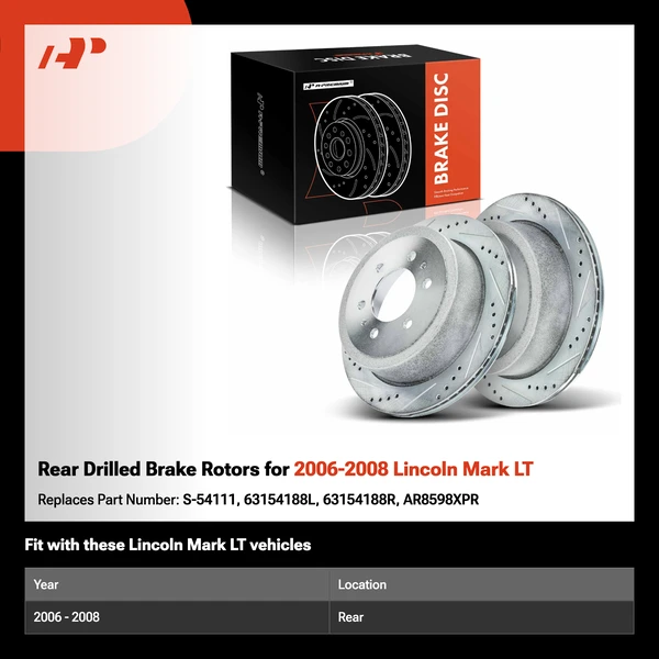 Rear Drilled Brake Rotors for 2006-2008 Lincoln Mark LT