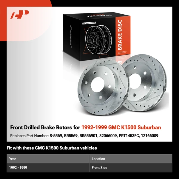 Front Drilled Brake Rotors for 1992-1999 GMC K1500 Suburban