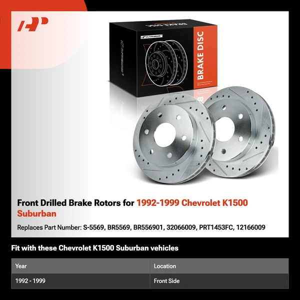 Front Drilled Brake Rotors for 1992-1999 Chevrolet K1500 Suburban