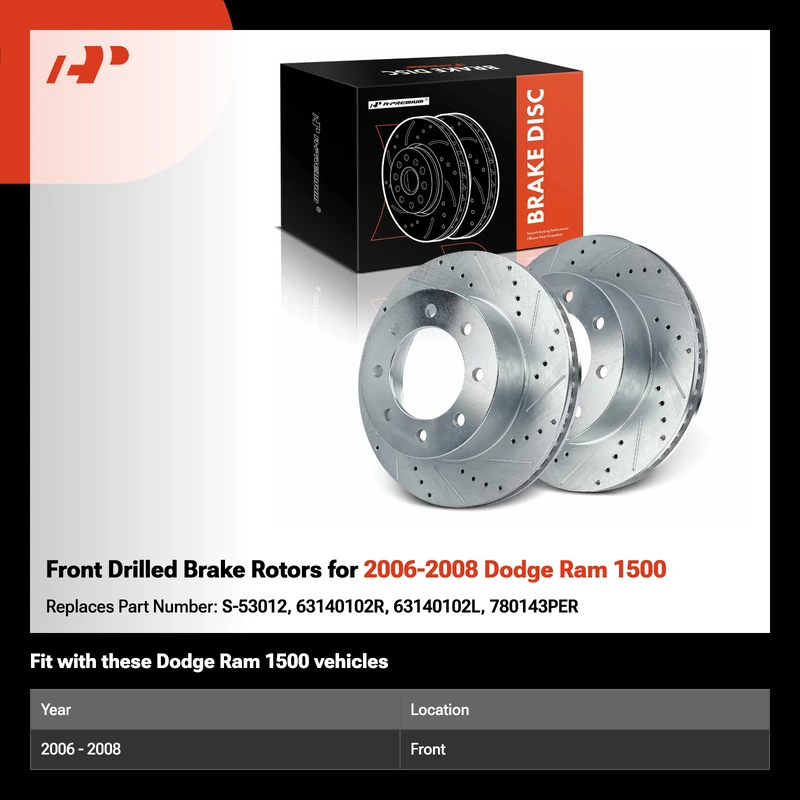 Front Drilled Brake Rotors for 2006-2008 Dodge Ram 1500