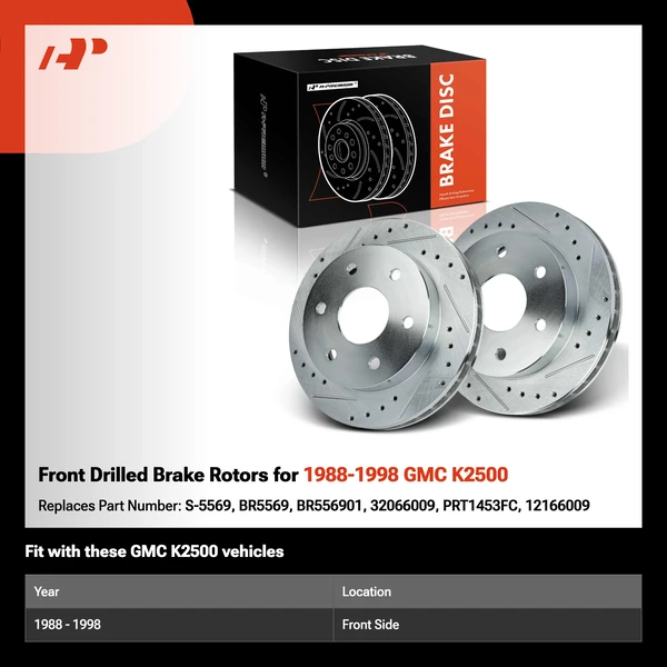 Front Drilled Brake Rotors for 1988-1998 GMC K2500