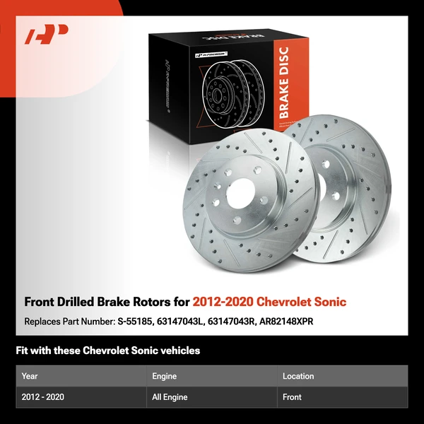 Front Drilled Brake Rotors for 2012-2020 Chevrolet Sonic
