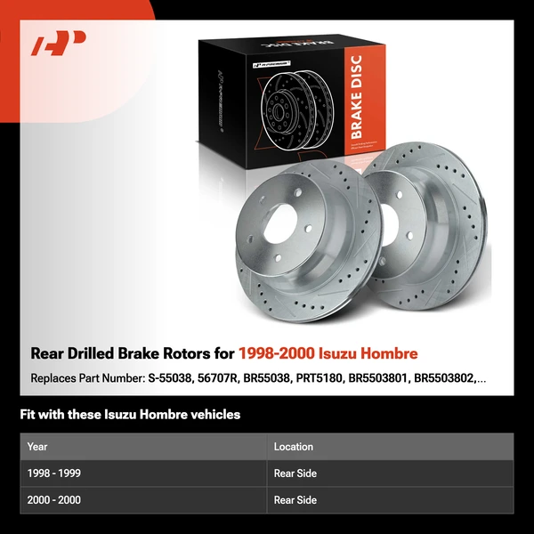 Rear Drilled Brake Rotors for 1998-2000 Isuzu Hombre