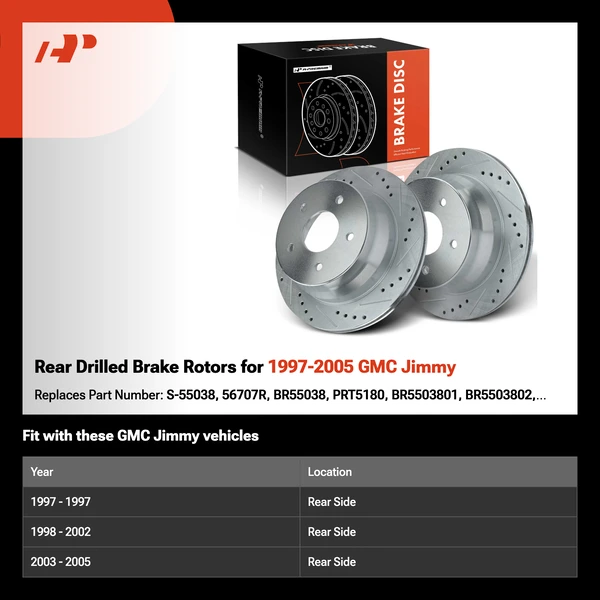 Rear Drilled Brake Rotors for 1997-2005 GMC Jimmy