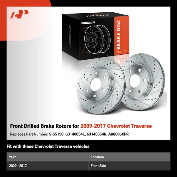 Front Drilled Brake Rotors for 2009-2017 Chevrolet Traverse