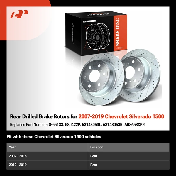 Rear Drilled Brake Rotors for 2007-2019 Chevrolet Silverado 1500