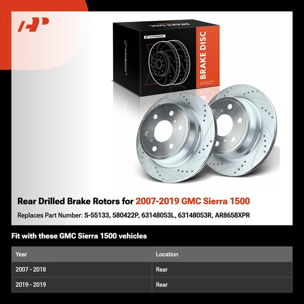 Rear Drilled Brake Rotors for 2007-2019 GMC Sierra 1500