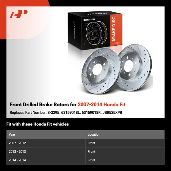Front Drilled Brake Rotors for 2007-2014 Honda Fit