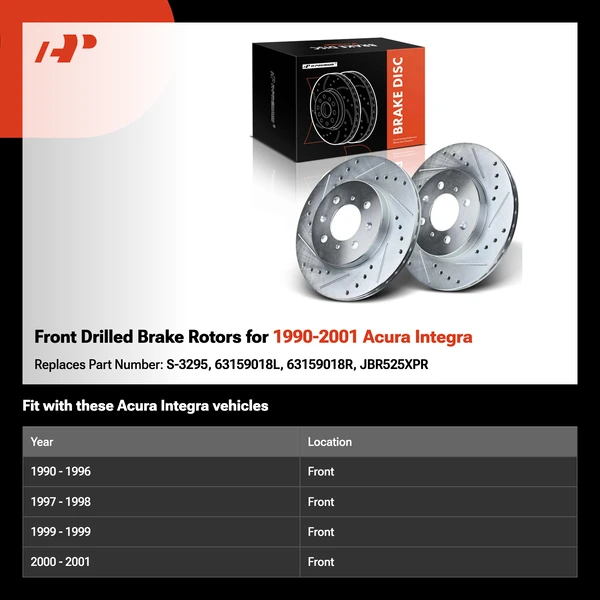 Front Drilled Brake Rotors for 1990-2001 Acura Integra