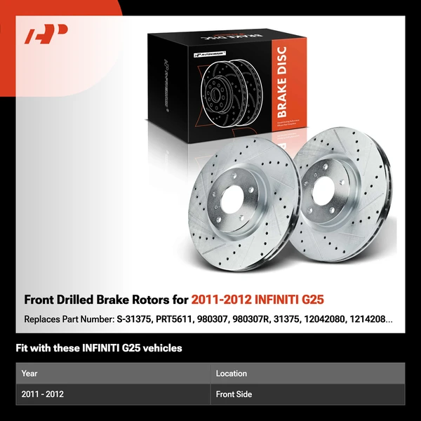 Front Drilled Brake Rotors for 2011-2012 INFINITI G25