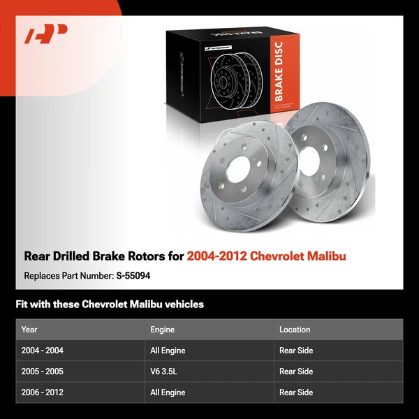 Rear Drilled Brake Rotors for 2004-2012 Chevrolet Malibu