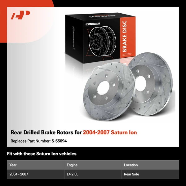 Rear Drilled Brake Rotors for 2004-2007 Saturn Ion