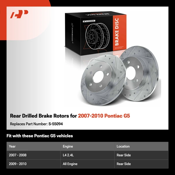 Rear Drilled Brake Rotors for 2007-2010 Pontiac G5