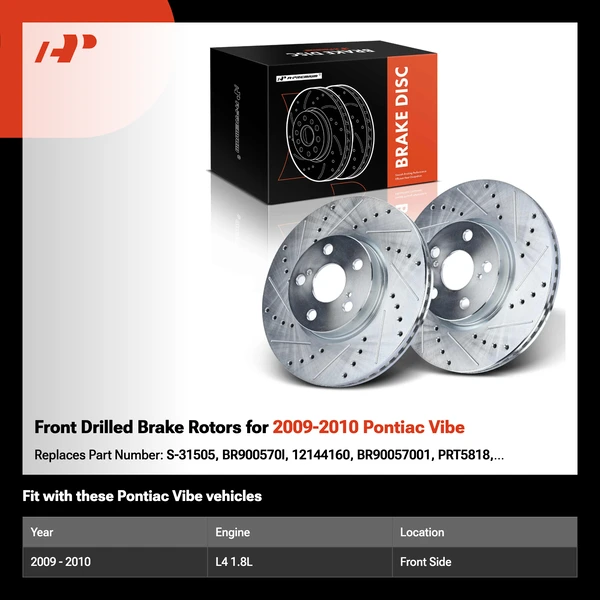 Front Drilled Brake Rotors for 2009-2010 Pontiac Vibe