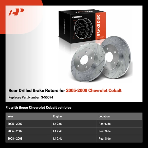 Rear Drilled Brake Rotors for 2005-2008 Chevrolet Cobalt