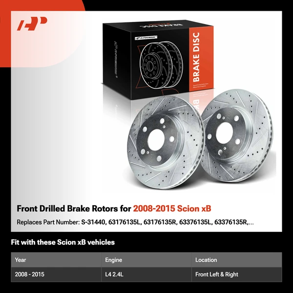 Front Drilled Brake Rotors for 2008-2015 Scion xB
