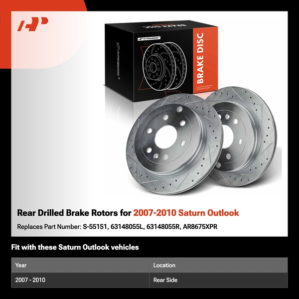 Rear Drilled Brake Rotors for 2007-2010 Saturn Outlook