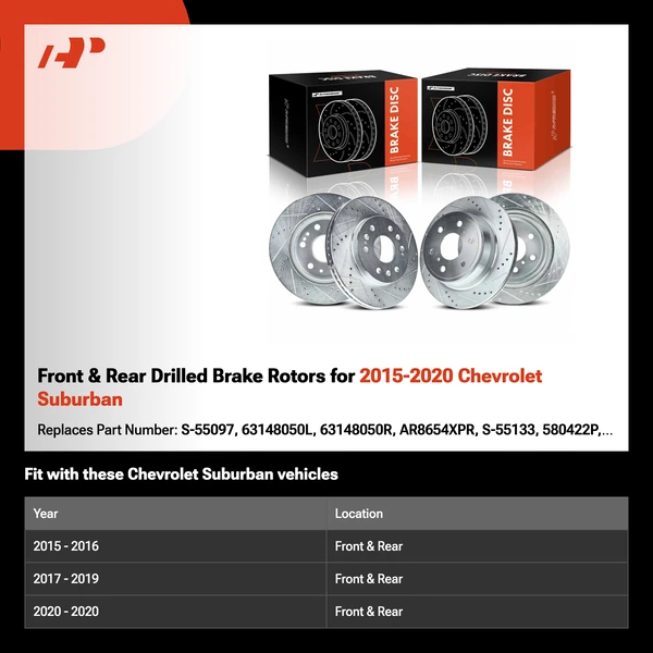 Front & Rear Drilled Brake Rotors for 2015-2020 Chevrolet Suburban