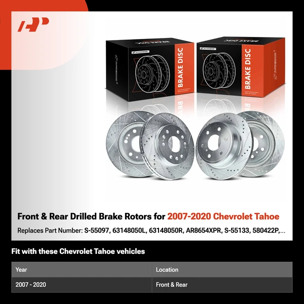 Front & Rear Drilled Brake Rotors for 2007-2020 Chevrolet Tahoe