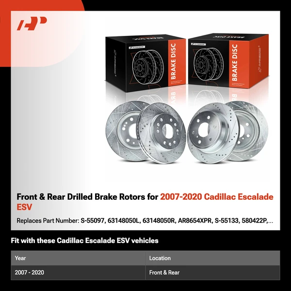 Front & Rear Drilled Brake Rotors for 2007-2020 Cadillac Escalade ESV