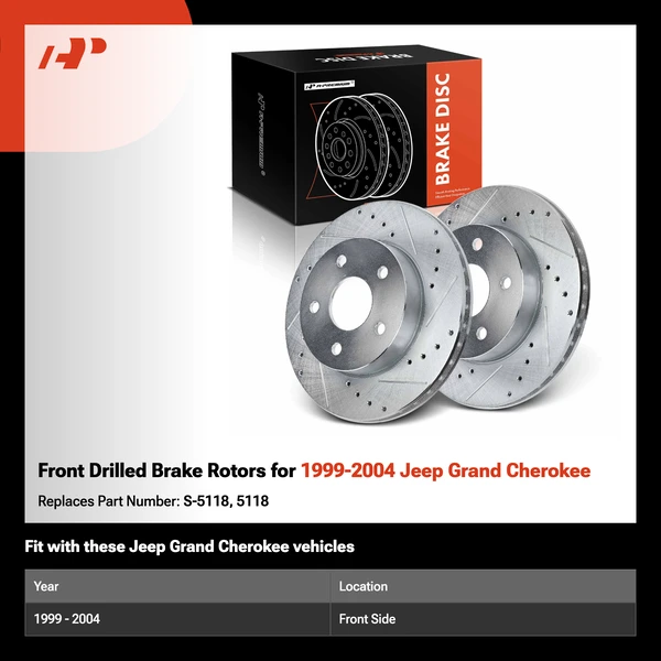Front Drilled Brake Rotors for 1999-2004 Jeep Grand Cherokee