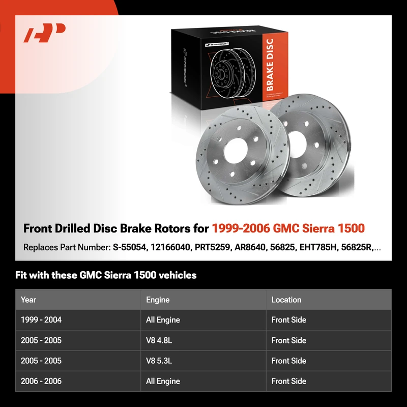 Front Drilled Disc Brake Rotors for 1999-2006 GMC Sierra 1500