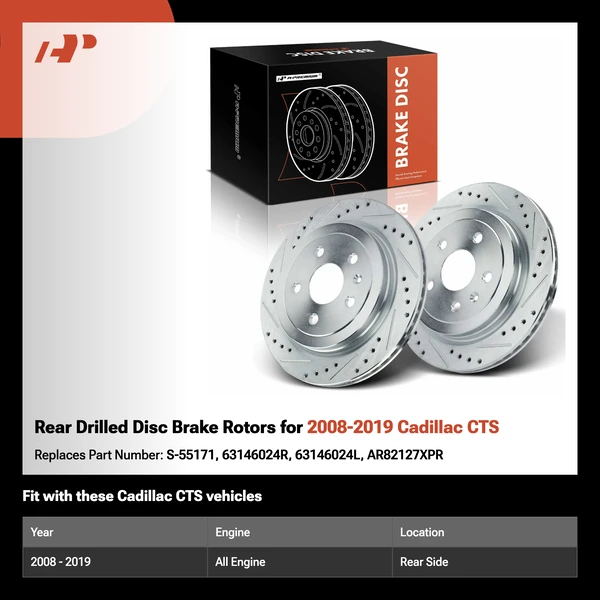 Rear Drilled Disc Brake Rotors for 2008-2019 Cadillac CTS