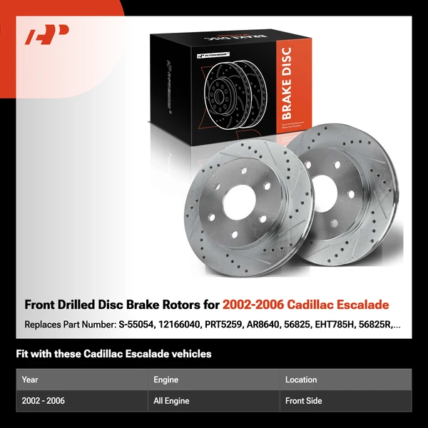 Front Drilled Disc Brake Rotors for 2002-2006 Cadillac Escalade