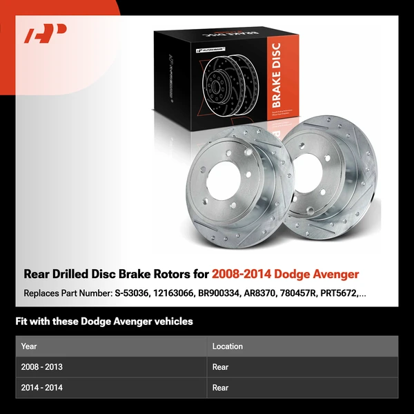 Rear Drilled Disc Brake Rotors for 2008-2014 Dodge Avenger