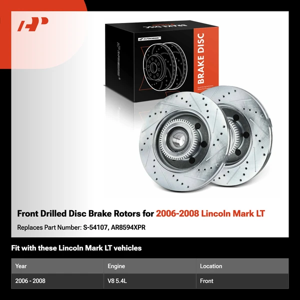 Front Drilled Disc Brake Rotors for 2006-2008 Lincoln Mark LT