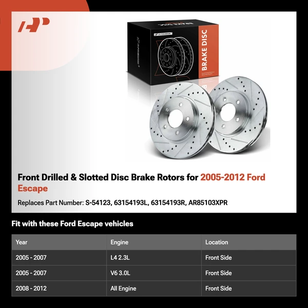 Front Drilled & Slotted Disc Brake Rotors for 2005-2012 Ford Escape