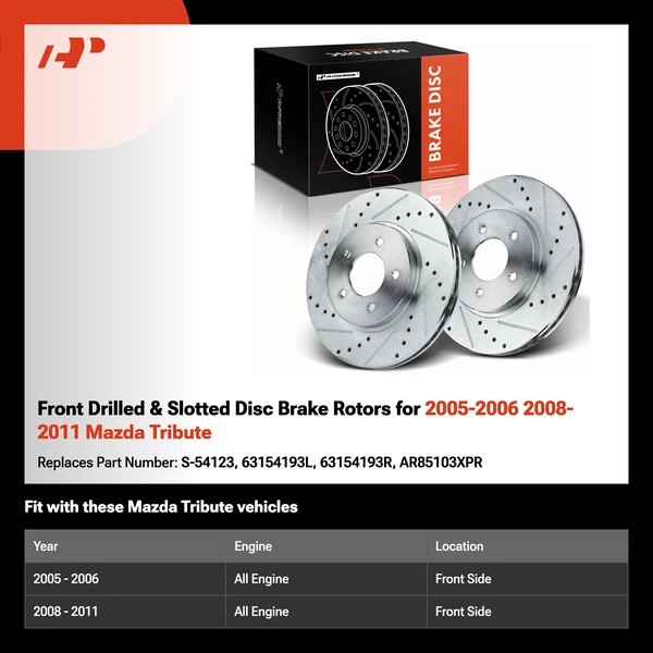 Front Drilled & Slotted Disc Brake Rotors for 2005-2006 2008-2011 Mazda Tribute