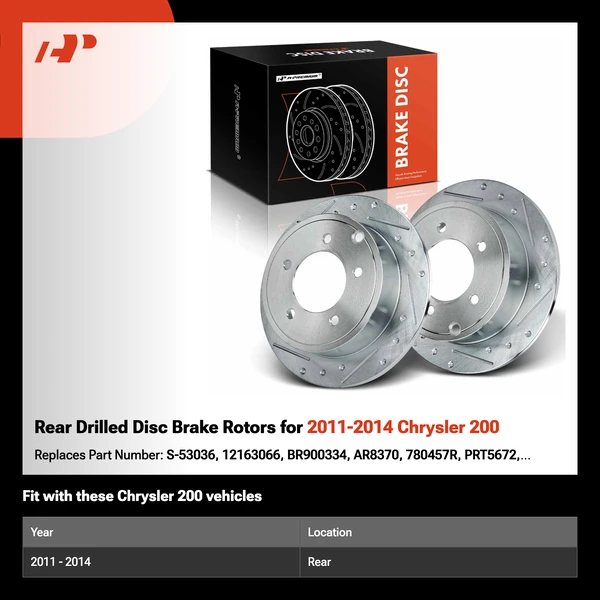 Rear Drilled Disc Brake Rotors for 2011-2014 Chrysler 200