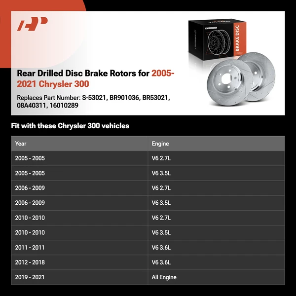Rear Drilled Disc Brake Rotors for 2005-2021 Chrysler 300