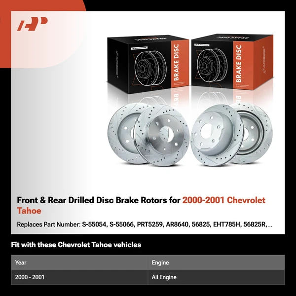 Front & Rear Drilled Disc Brake Rotors for 2000-2001 Chevrolet Tahoe