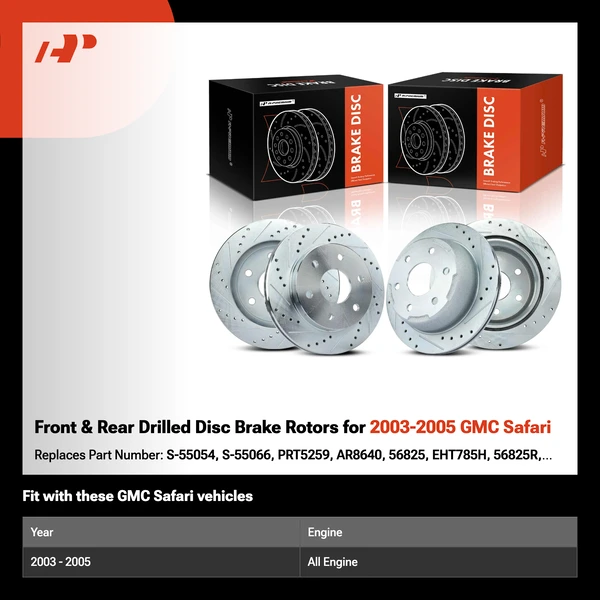 Front & Rear Drilled Disc Brake Rotors for 2003-2005 GMC Safari