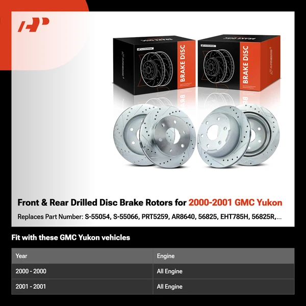 Front & Rear Drilled Disc Brake Rotors for 2000-2001 GMC Yukon