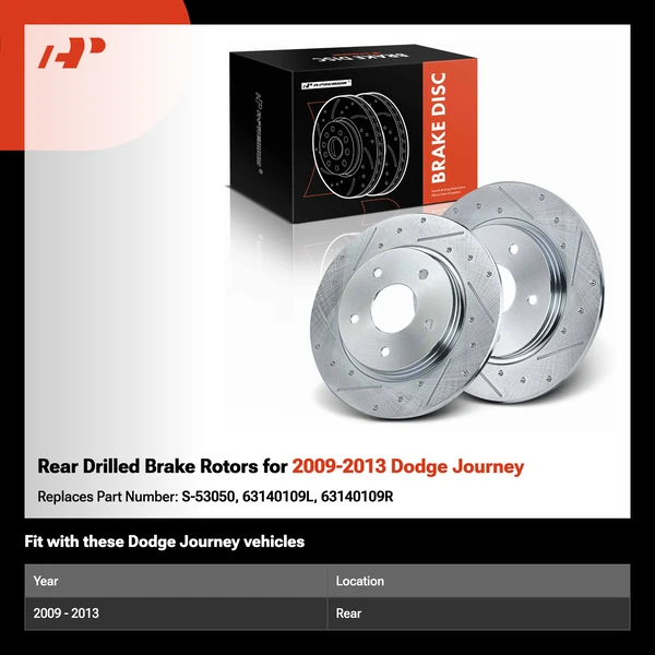 Rear Drilled Brake Rotors for 2009-2013 Dodge Journey