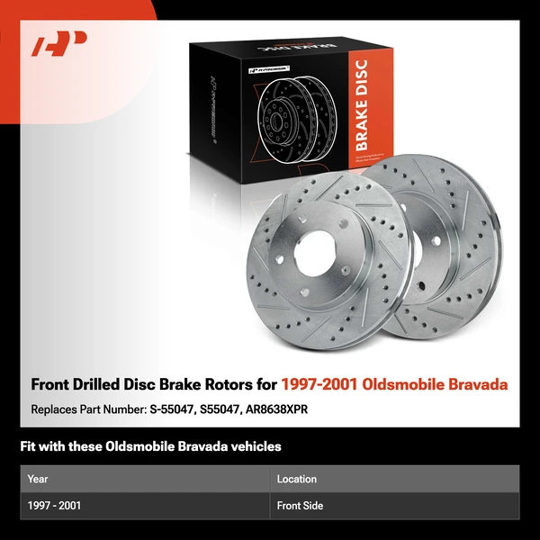 Front Drilled Disc Brake Rotors for 1997-2001 Oldsmobile Bravada