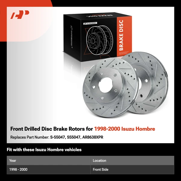 Front Drilled Disc Brake Rotors for 1998-2000 Isuzu Hombre