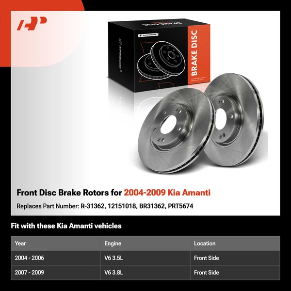 Front Disc Brake Rotors for 2004-2009 Kia Amanti
