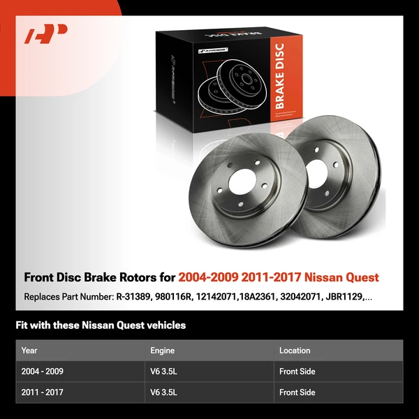 Front Disc Brake Rotors for 2004-2009 2011-2017 Nissan Quest