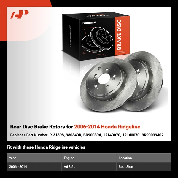 Rear Disc Brake Rotors for 2006-2014 Honda Ridgeline